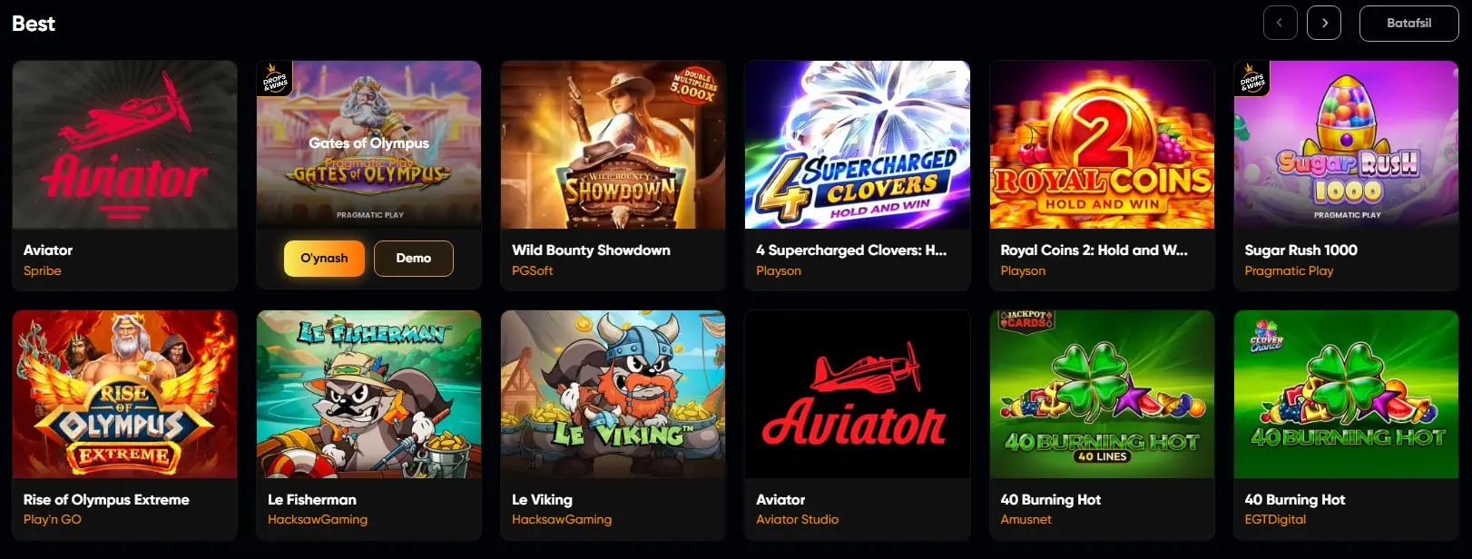 BigsBet Casino o‘yinlari, slotlar, demo rejim, Aviator va crash formatlari